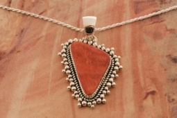 Artie Yellowhorse Genuine Spiny Oyster Shell Sterling Silver Pendant